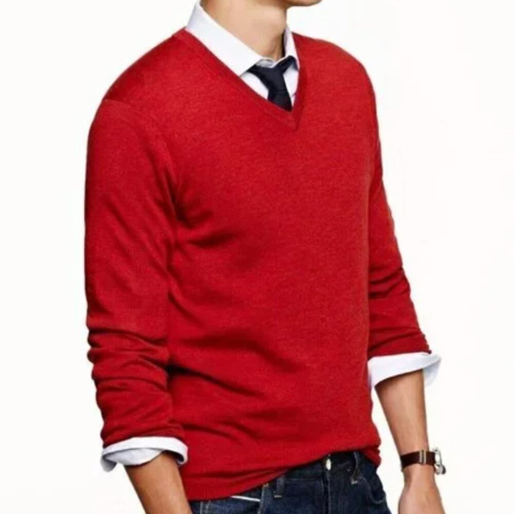 J Crew V neck mens burgundy cotton & cashmere sweater -  Medium
